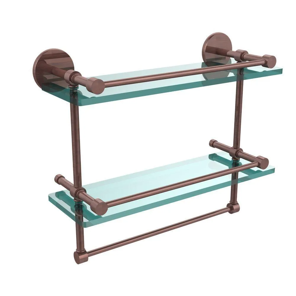 Allied Brass 16 in. L x 12 in. H x 5 in. W 2-Tier Gallery Clear Glass Bathroom Shelf with Towel Bar in Matte Black, photo 9 of 14
