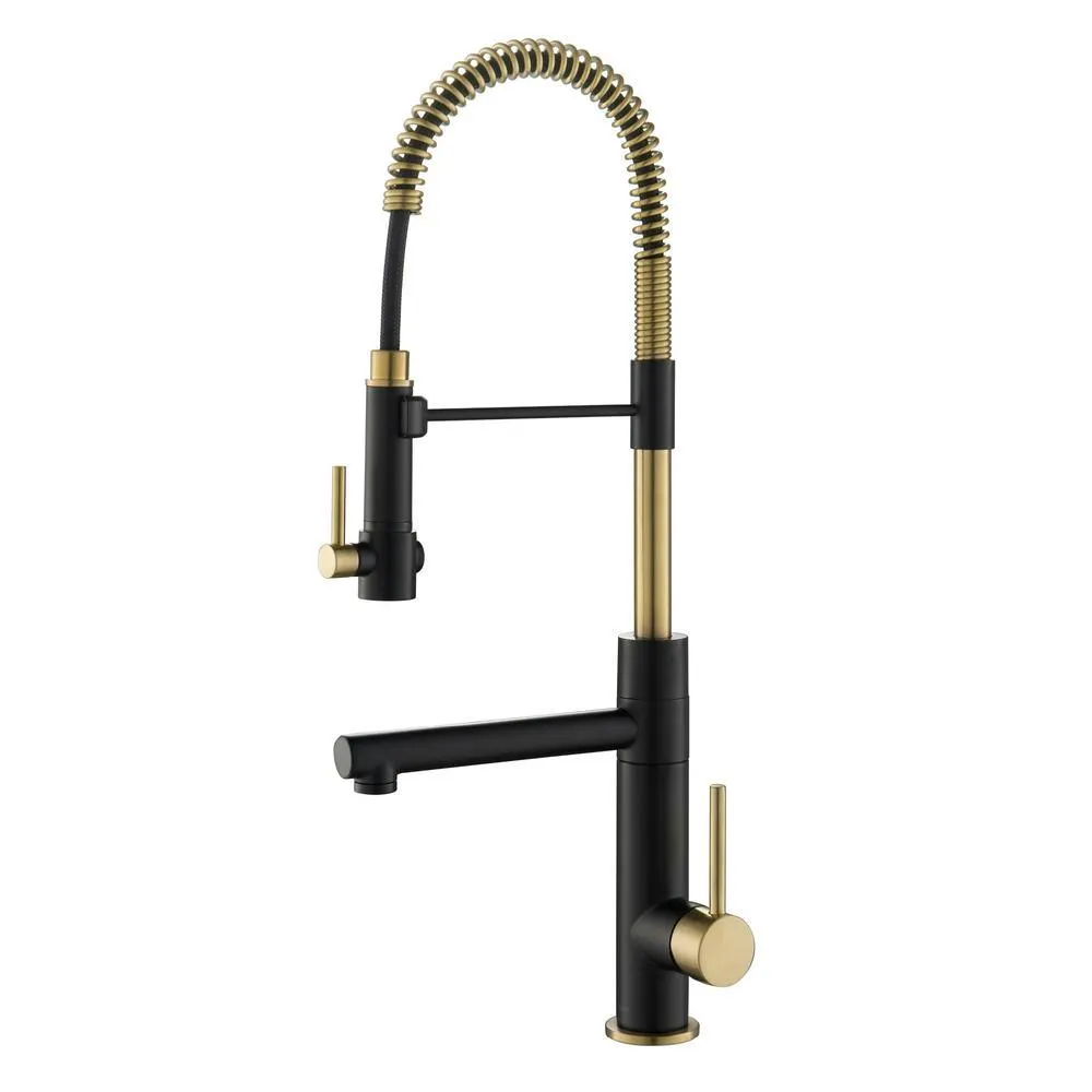 Single-Handle Kitchen Faucet with Pre-Rinse Sprayer and Pot Filler in Spot Free Antique Champagne Bronze/Matte Black, photo 9 of 9