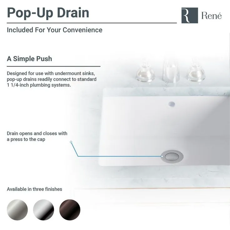 Rene Undermount Porcelain Bathroom Sink in White with Pop-Up Drain in Brushed Nickel, photo 3 of 6