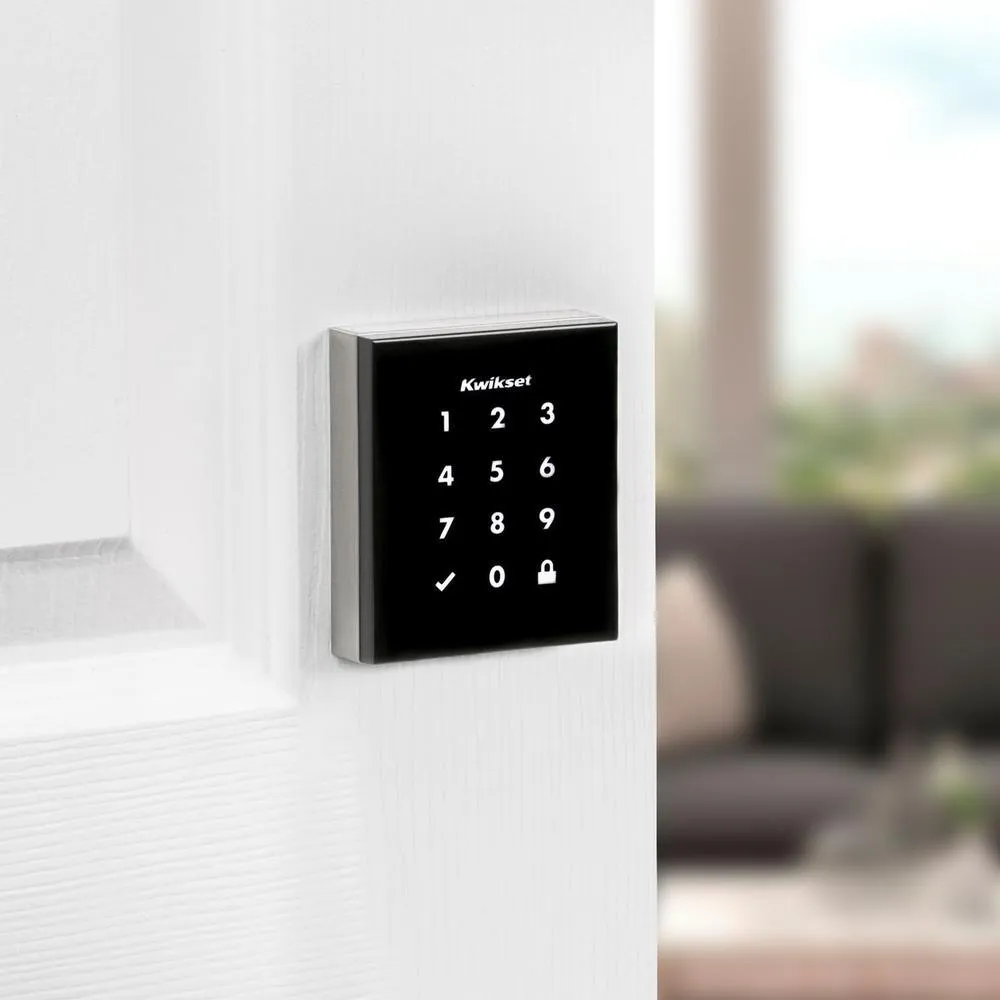 Kwikset Obsidian Satin Nickel Keyless Electronic Touchscreen Deadbolt with Halifax Passage Lever, photo 5 of 8