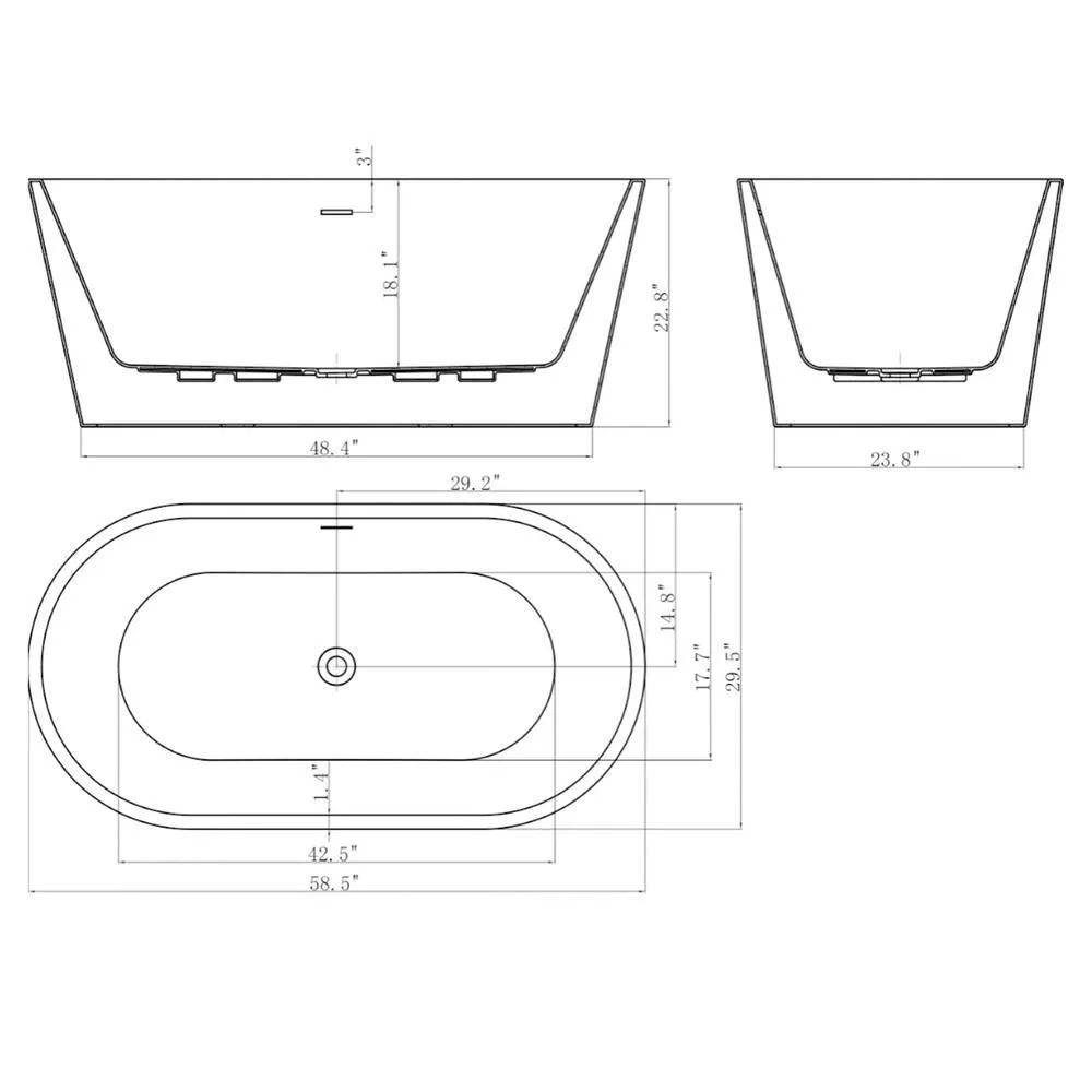 59 in. Acrylic Center Drain Oval Double Ended Flatbottom Freestanding Bathtub in Reddish Brown, photo 10 of 10