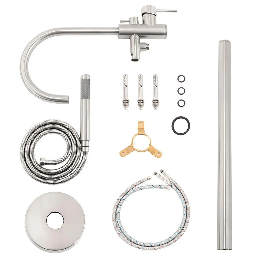 1-Handle Freestanding Floor Mount Tub Faucet Bathtub Filler with Hand Shower in Brush Nickel, photo 7 of 8