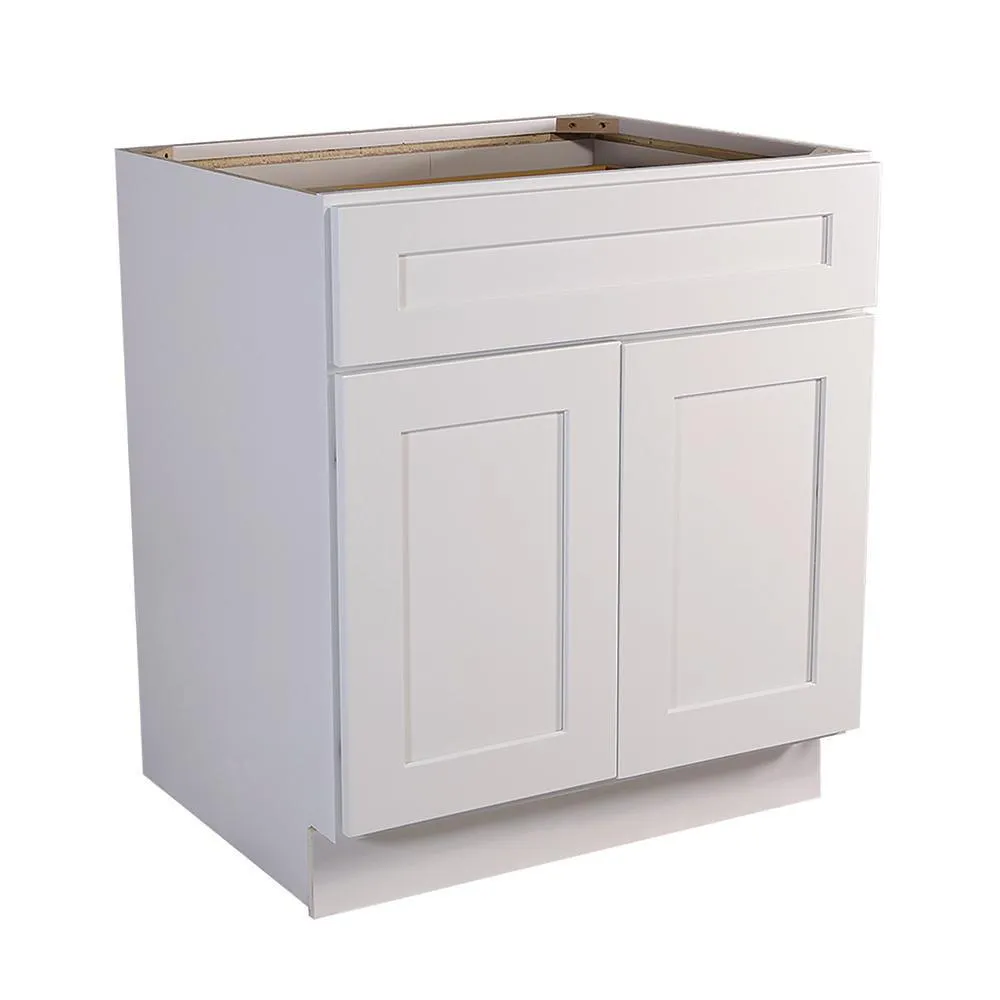 Brookings Plywood Ready to Assemble Shaker 27x34.5x24 in. 2-Door 1-Drawer Base Kitchen Cabinet in White, photo 4 of 8