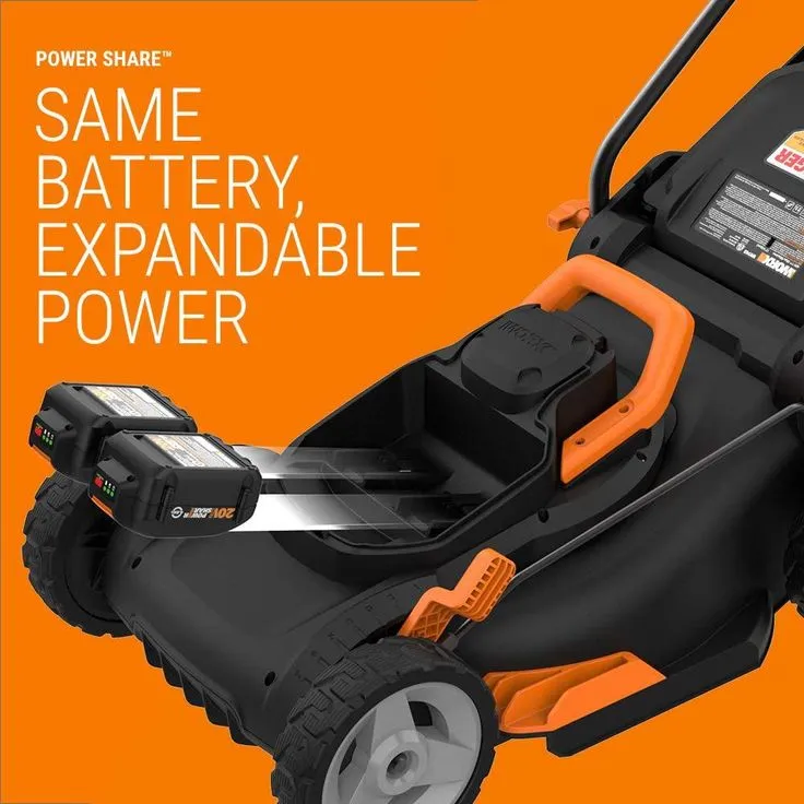 Worx POWER SHARE 40-Volt 17 in. Cordless Battery Walk Behind Mower with Mulching & Intellicut, (Battery & Charger Included), photo 3 of 6