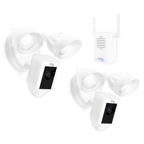 Outdoor Wi-Fi Wired Standard Surveillance Camera with Motion Activated Floodlight with Chime Pro in White