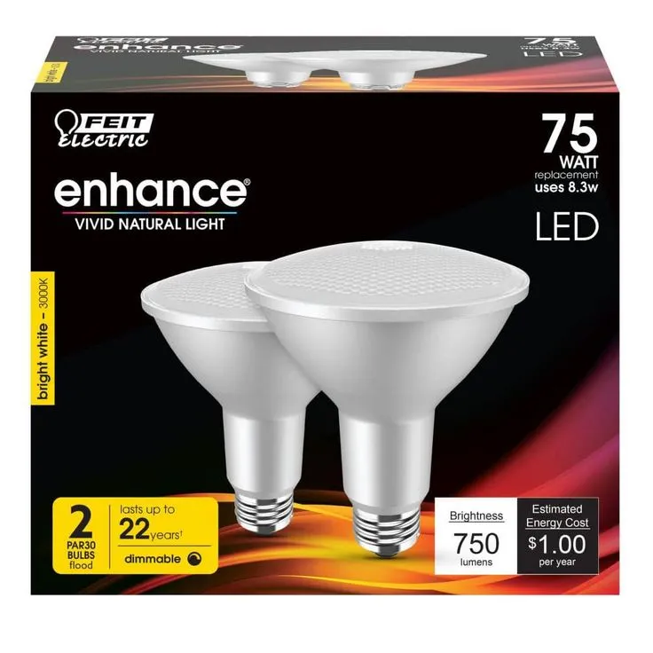 Feit Electric 75-Watt Equivalent PAR30 Dimmable CEC Title 24 Compliant LED ENERGY STAR 90+ CRI Flood Light Bulb, Bright White (2-Pack), photo 5 of 8