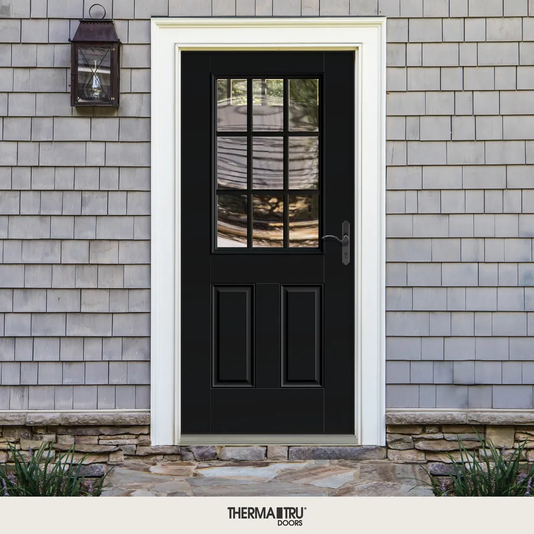 Therma-Tru Benchmark Doors 32-in x 80-in Fiberglass Half-Lite Left-Hand Inswing Ready-to-Paint Unfinished Prehung Single Front Door with Brickmould, photo 6 of 10