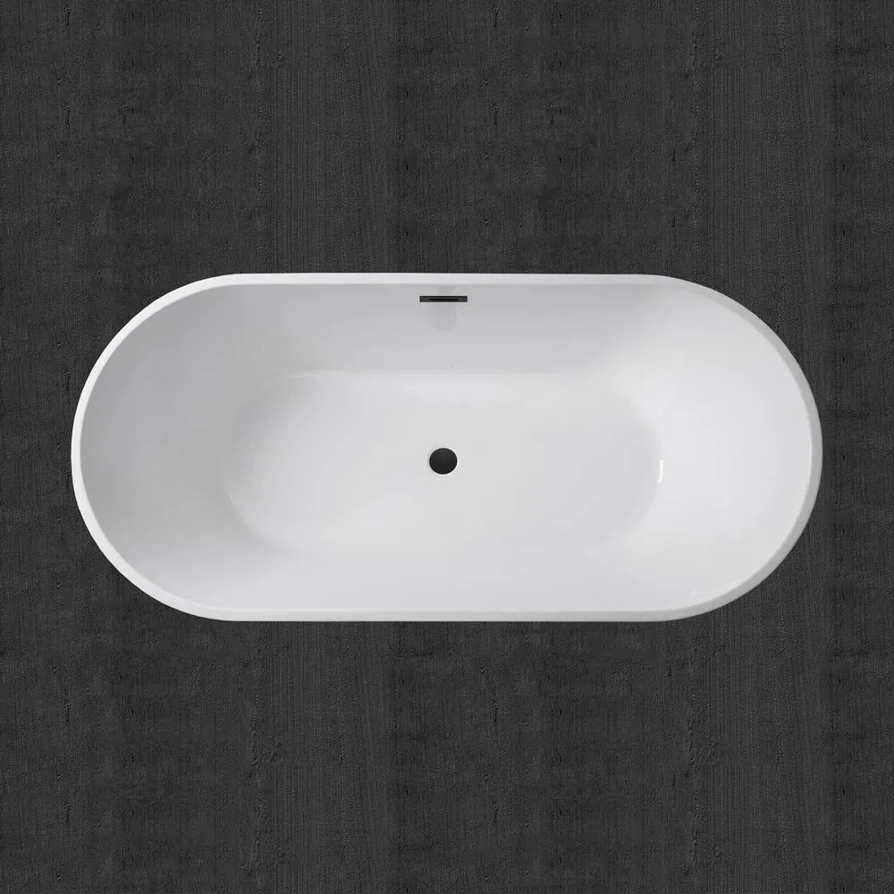 WOODBRIDGE Camden 59 in. Acrylic Freestanding Double-Ended Soaking Bathtub with Drain and Overflow, White, photo 5 of 9