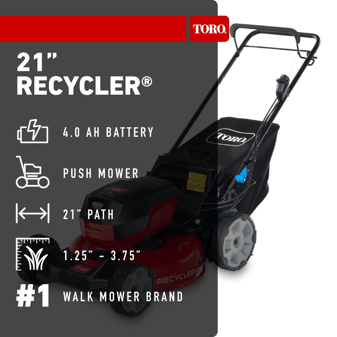 Toro Recycler 21-in 60-Volt Lithium-Ion Cordless Push Lawn Mower with 4.0Ah Battery & Charger, photo 2 of 8
