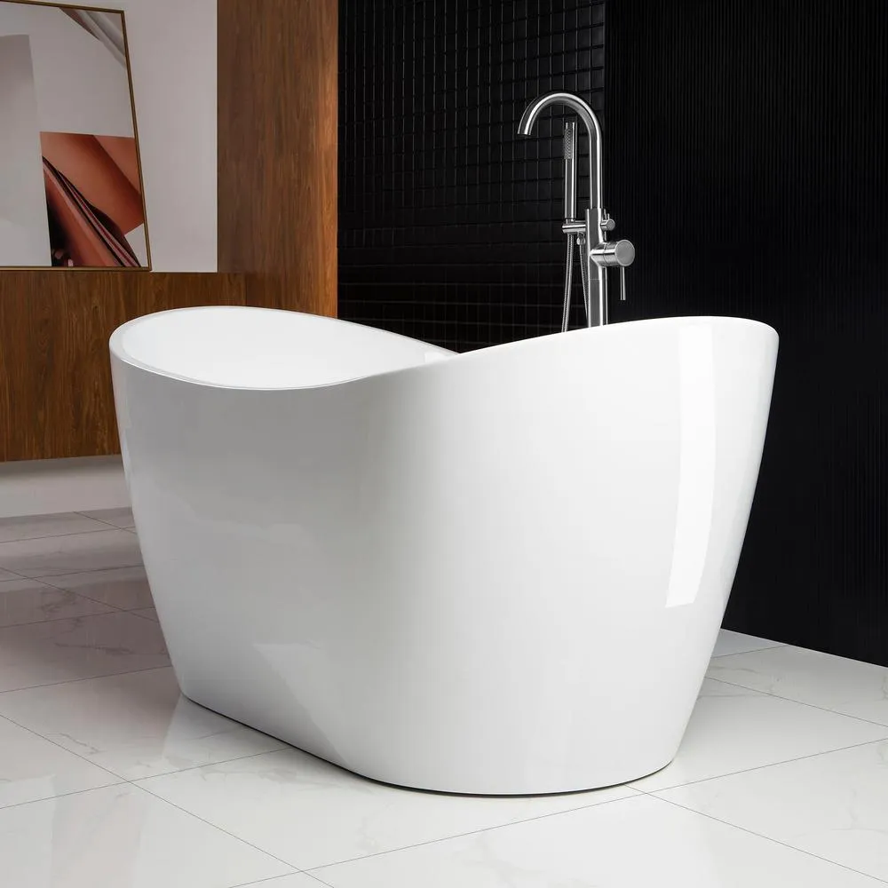 59 in. Acrylic Freestanding Double Slipper Flatbottom Soaking Bathtub with Drain and Overflow Included in White, photo 6 of 9
