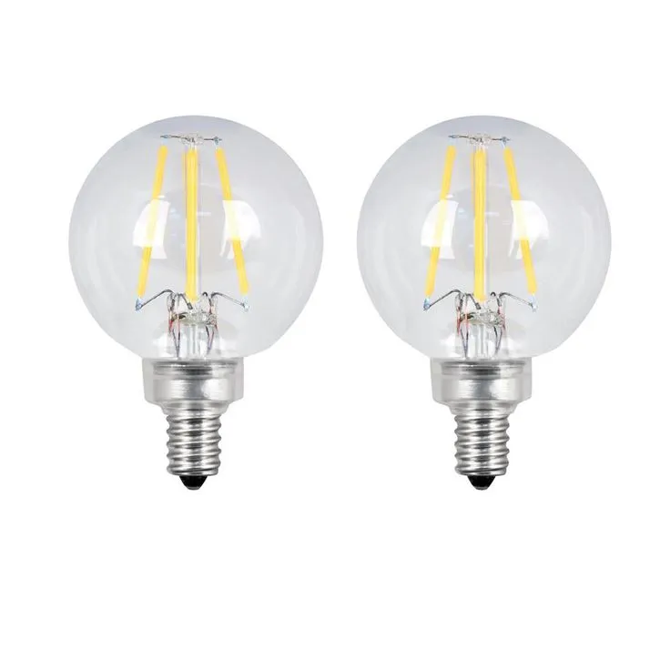 Feit Electric 60-Watt Equivalent G16.5 Candelabra Dimmable Filament ENERGY STAR Clear Glass LED Light Bulb, Daylight (2-Pack), photo 3 of 10