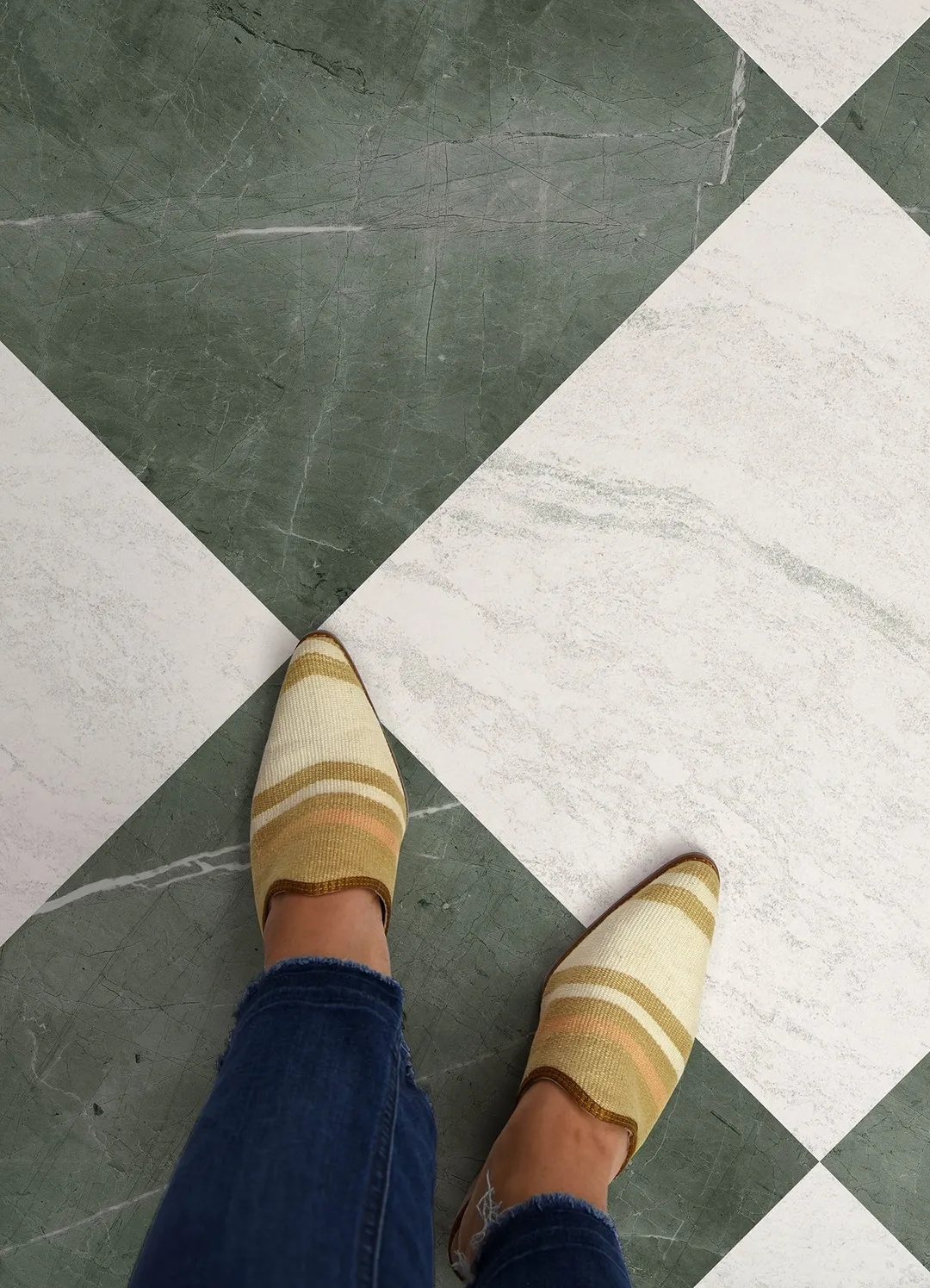 FloorPops x Chris Loves Julia Green 2.76-mil x 12-in W Waterproof Peel and Stick Marble look Luxury Vinyl Tile Flooring ( 20-sq ft Carton ), photo 4 of 12