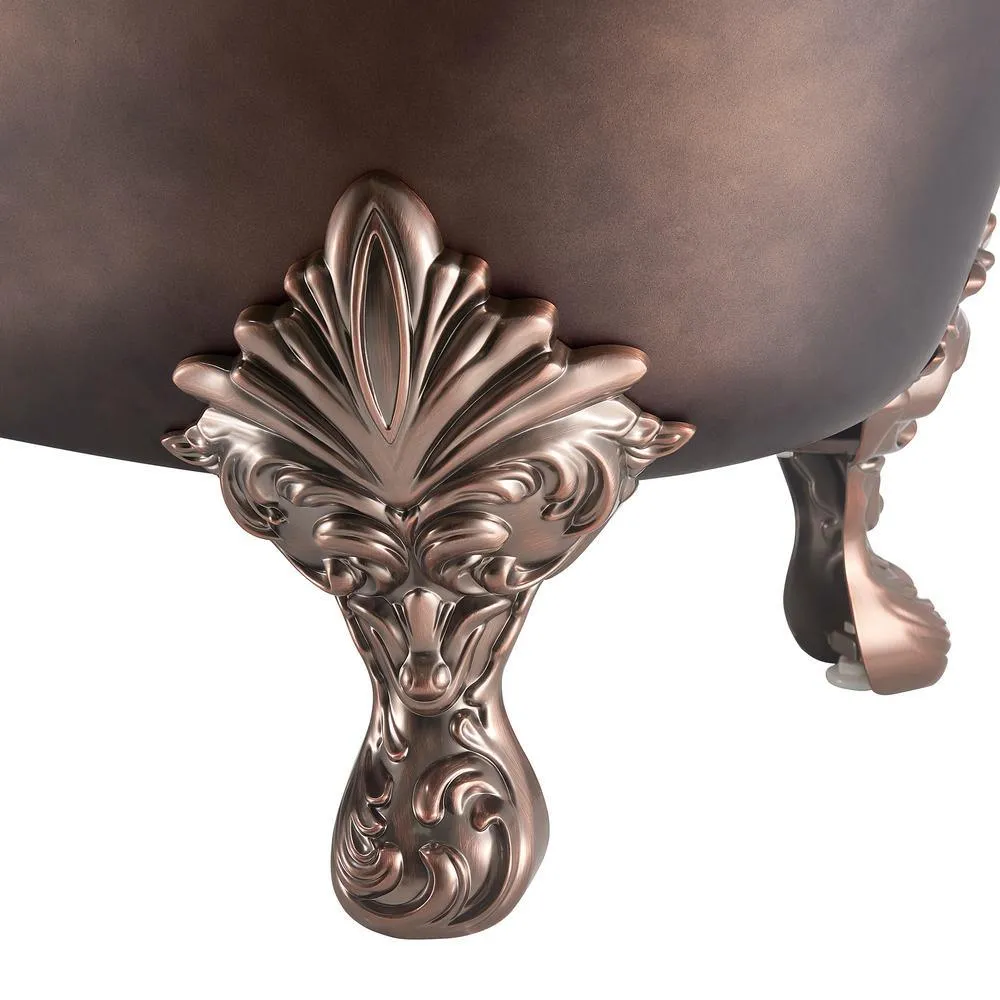 69 in. Acrylic Double Slipper Clawfoot Non-Whirlpool Bathtub in Matte Antique Brass, photo 5 of 9