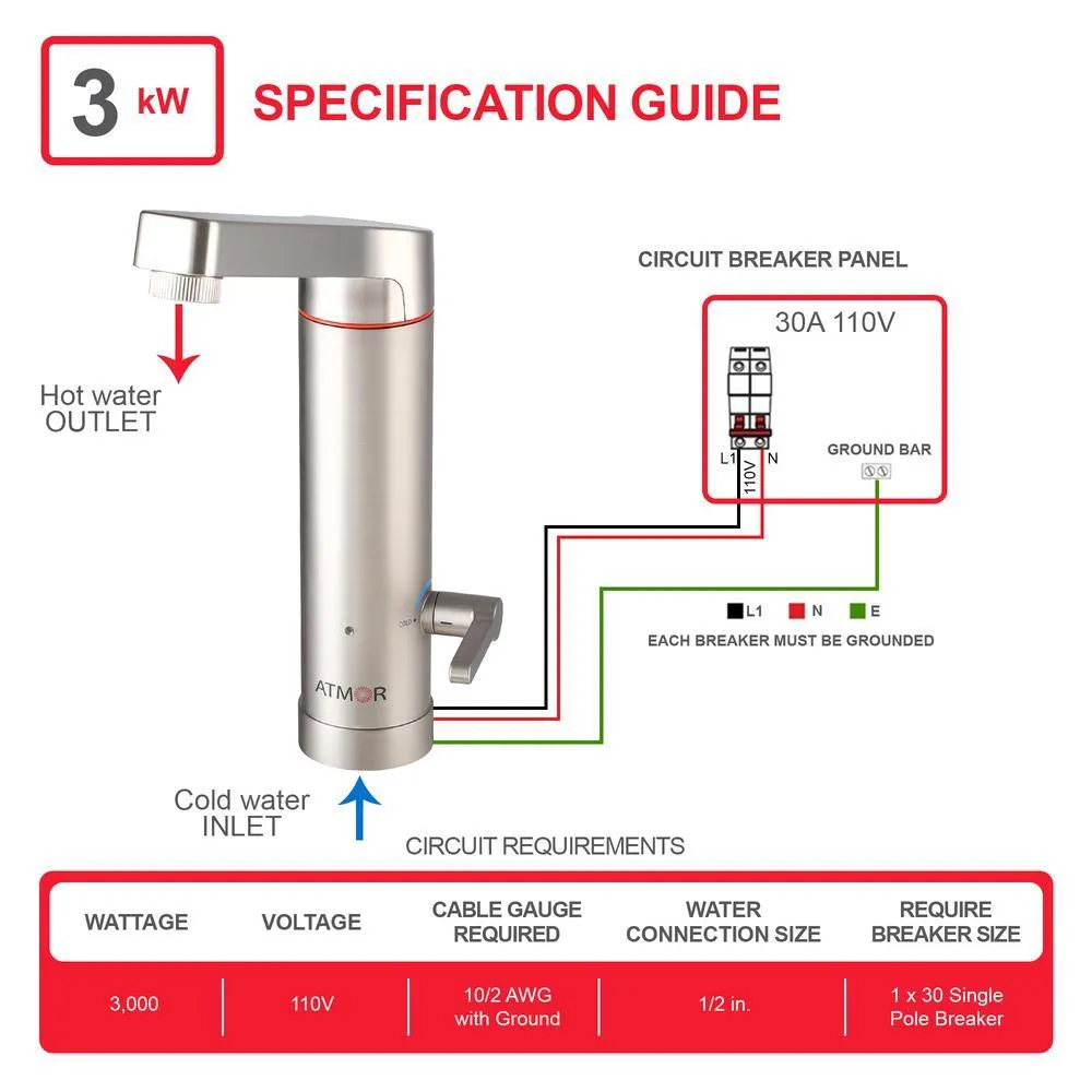 ATMOR HoTap 3kW 0.5 GPM 2-in-1 Electric Tankless Water Heater / Faucet, photo 2 of 8