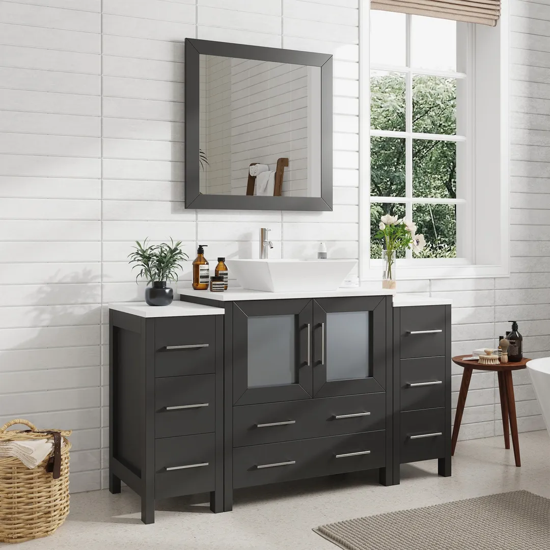 Vanity Art Ravenna 54-in Espresso Single Sink Bathroom Vanity with White Engineered Marble Top and Mirror, photo 2 of 8