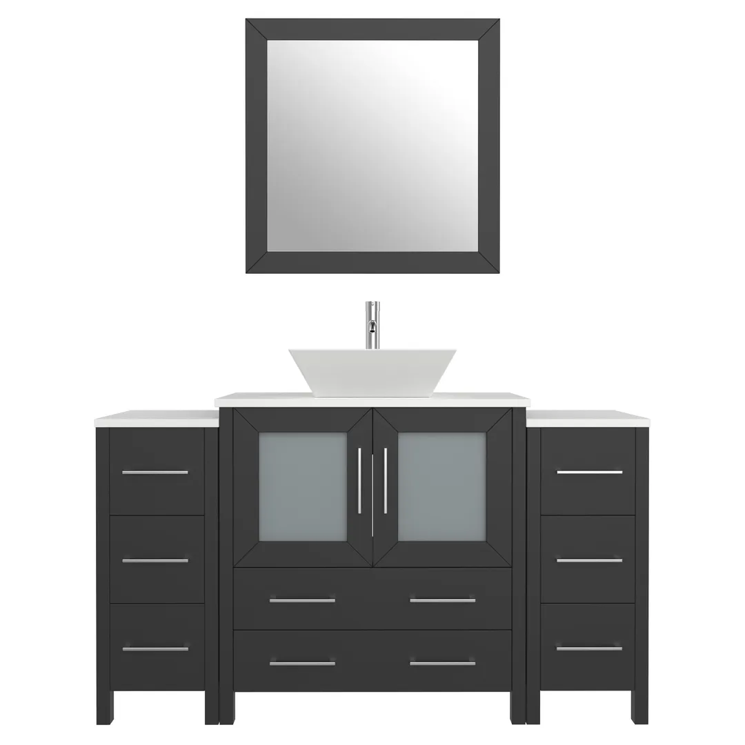 Vanity Art Ravenna 54-in Espresso Single Sink Bathroom Vanity with White Engineered Marble Top and Mirror, photo 4 of 8