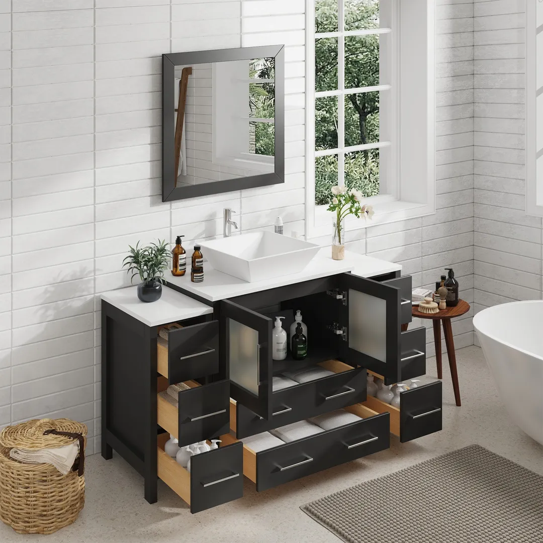 Vanity Art Ravenna 54-in Espresso Single Sink Bathroom Vanity with White Engineered Marble Top and Mirror, photo 3 of 8