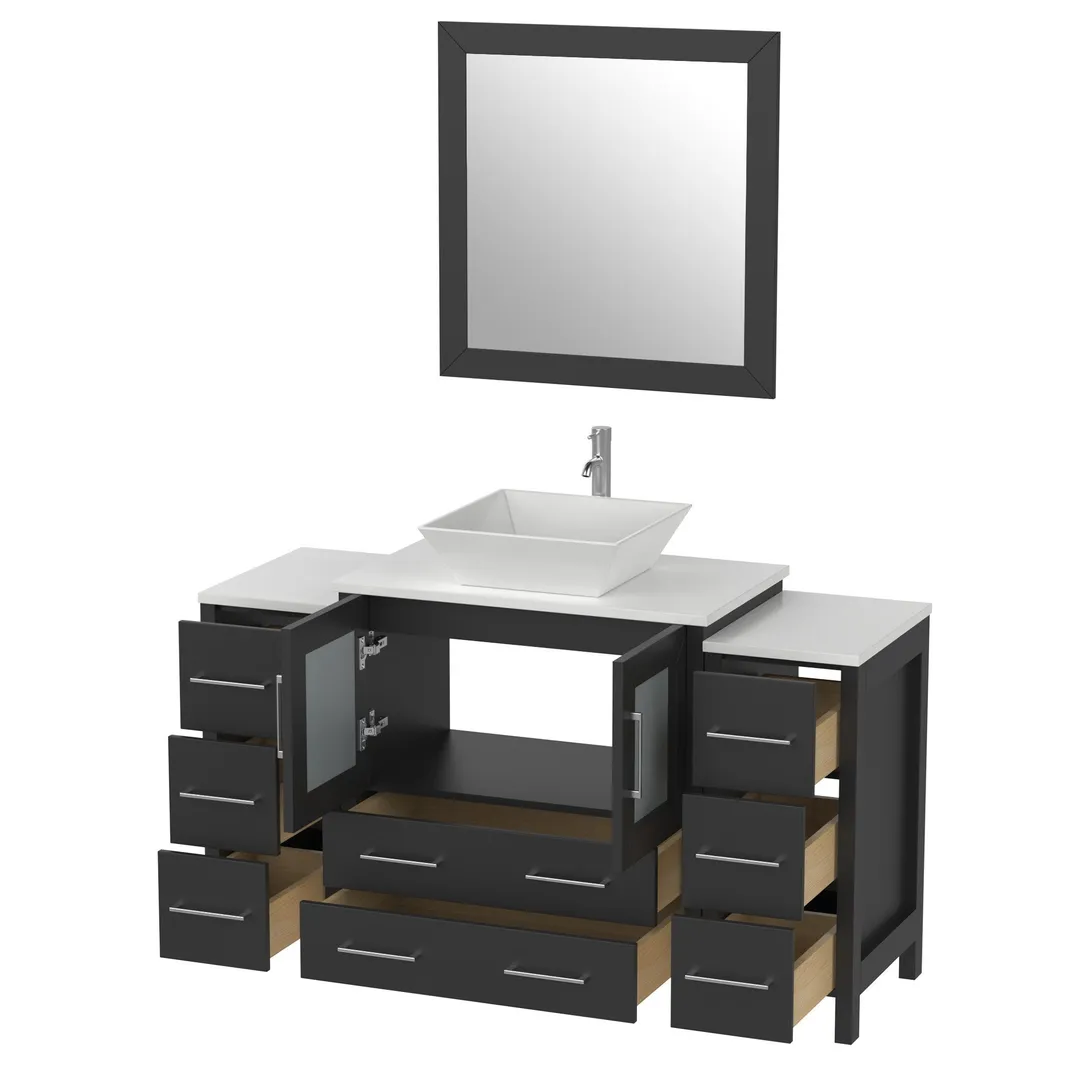 Vanity Art Ravenna 54-in Espresso Single Sink Bathroom Vanity with White Engineered Marble Top and Mirror, photo 6 of 8