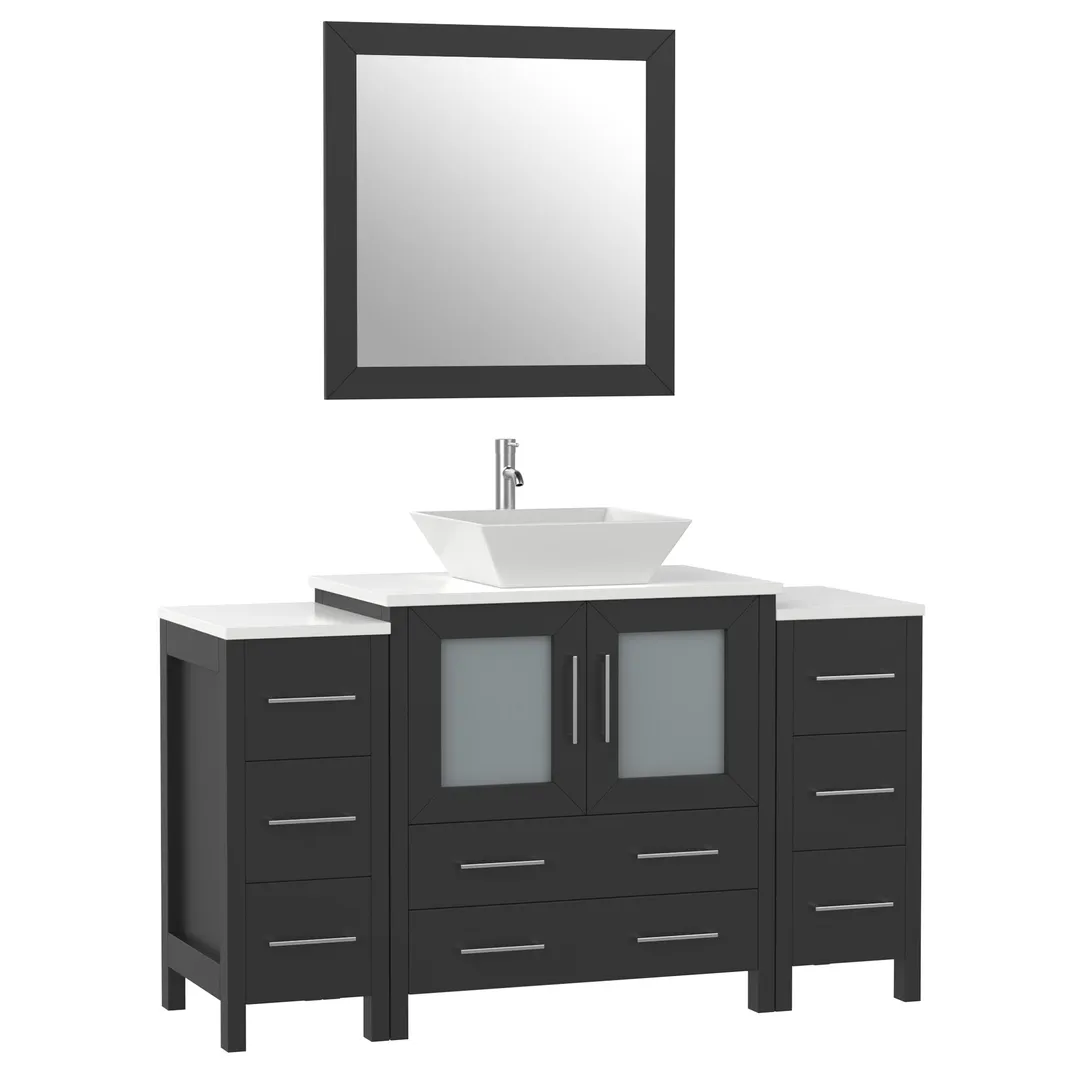 Vanity Art Ravenna 54-in Espresso Single Sink Bathroom Vanity with White Engineered Marble Top and Mirror, photo 5 of 8