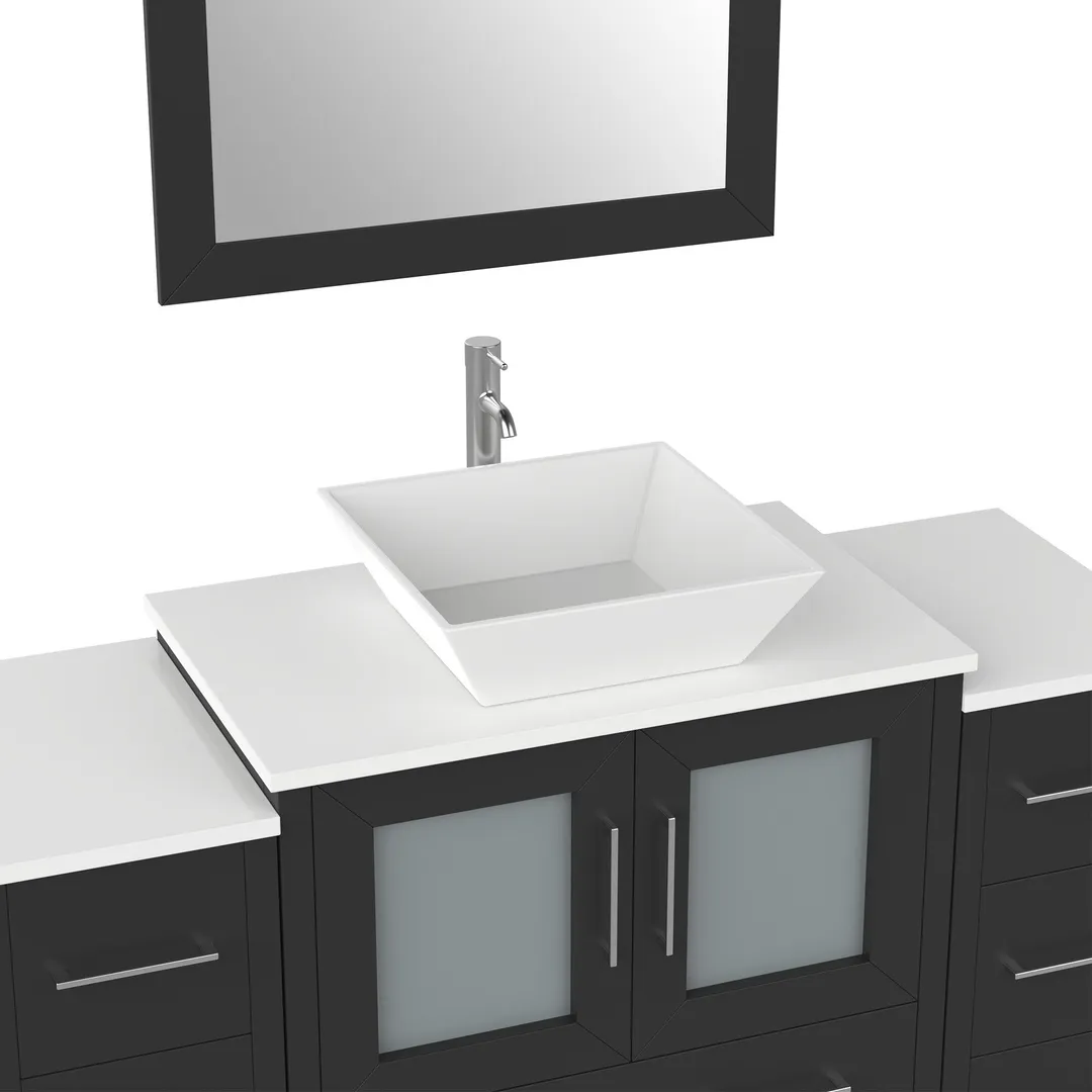 Vanity Art Ravenna 54-in Espresso Single Sink Bathroom Vanity with White Engineered Marble Top and Mirror, photo 7 of 8