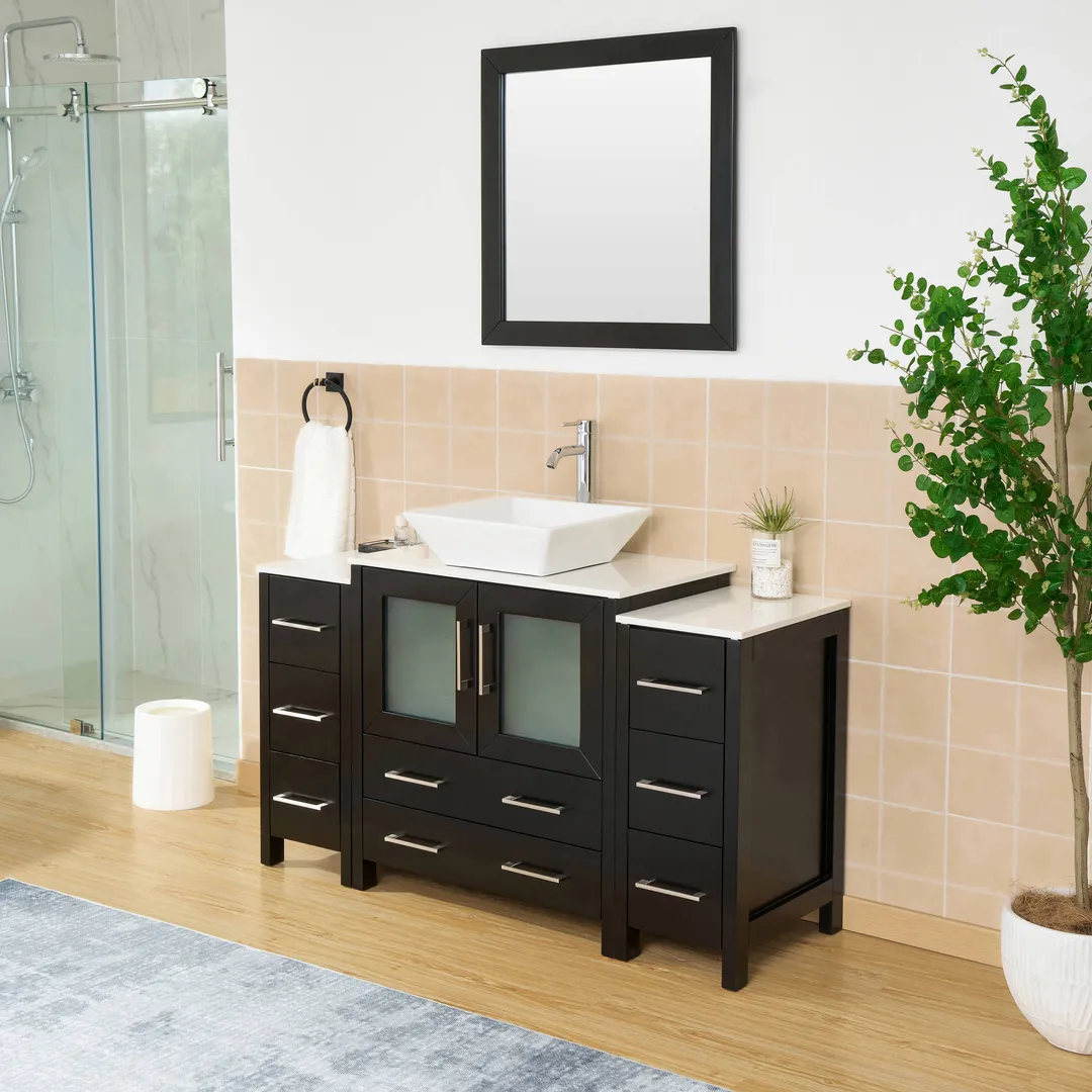 Vanity Art Ravenna 54-in Espresso Single Sink Bathroom Vanity with White Engineered Marble Top and Mirror, photo 8 of 8