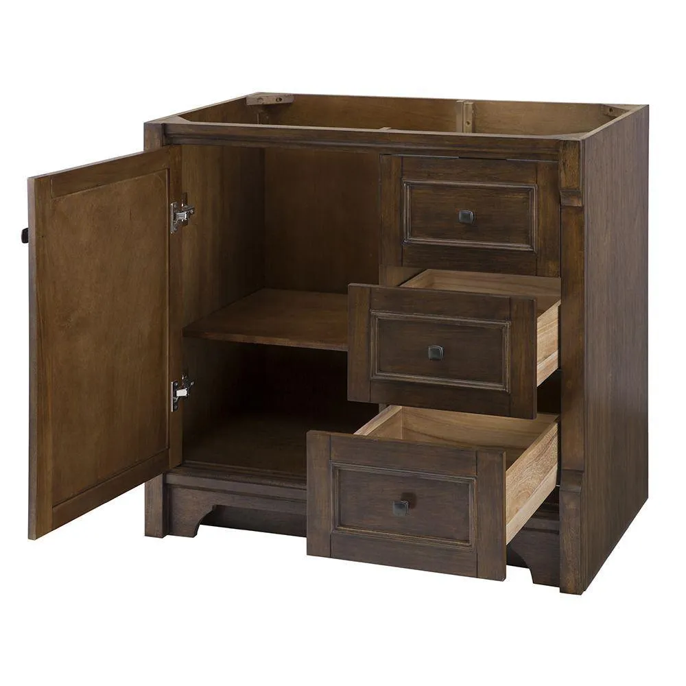 Creedmoor 36 in. W Bath Vanity Cabinet Only in Walnut with Right Hand Drawers, photo 4 of 16
