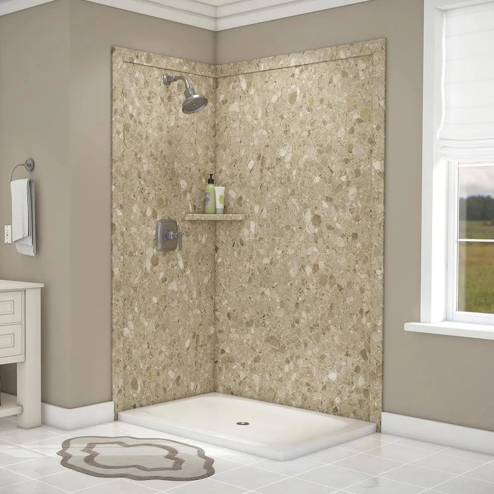 Elegance 36 in. x 48 in. x 80 in. 7-Piece Easy Up Adhesive Corner Shower Wall Surround in Triton, photo 10 of 24