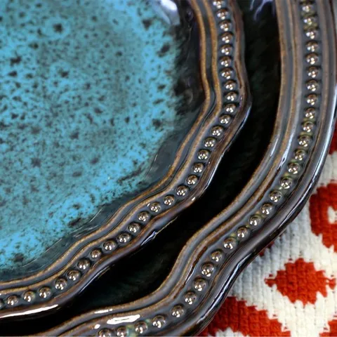 Mystic Waves 16-Piece Modern Blue Stoneware Dinnerware Set