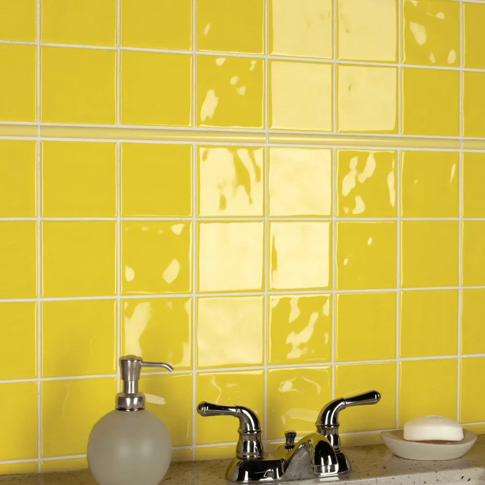 Merola Tile Twist Square Yellow Lemon 11-3/4 in. x 11-3/4 in. Ceramic Mosaic (9.79 sq. ft. / Case), photo 7 of 8