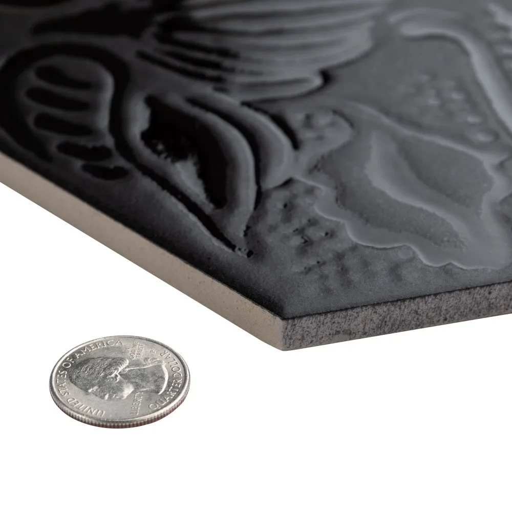 Merola Tile Gaudi Lux Hex Black 8-5/8 in. x 9-7/8 in. Porcelain Floor and Wall Tile (11.56 sq. ft./Case), photo 6 of 10