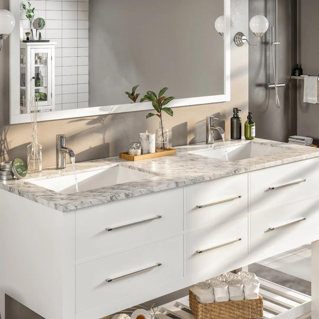 Eviva Natalie 60"W x 22"D Gray Double Sink Bathroom Vanity with White Carrara Marble Countertop and Undermount Porcelain Sinks, photo 3 of 7