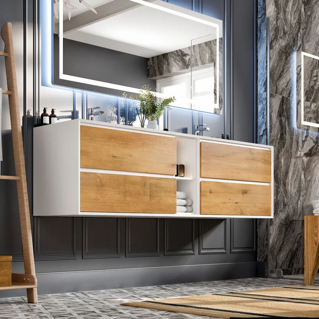 Eviva Vienna 75 in. W x 20.5 in. D x 22.5 in. H Floating Double Bathroom Vanity in Gray with White Acrylic Top, photo 3 of 7