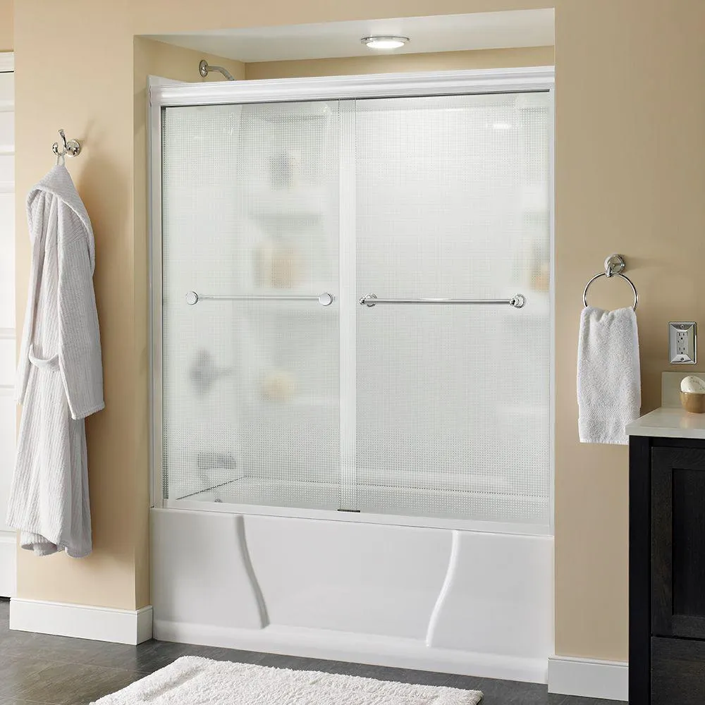 Crestfield 60 in. x 58-1/8 in. Semi-Frameless Traditional Sliding Bathtub Door in Bronze with Transition Glass, photo 23 of 67