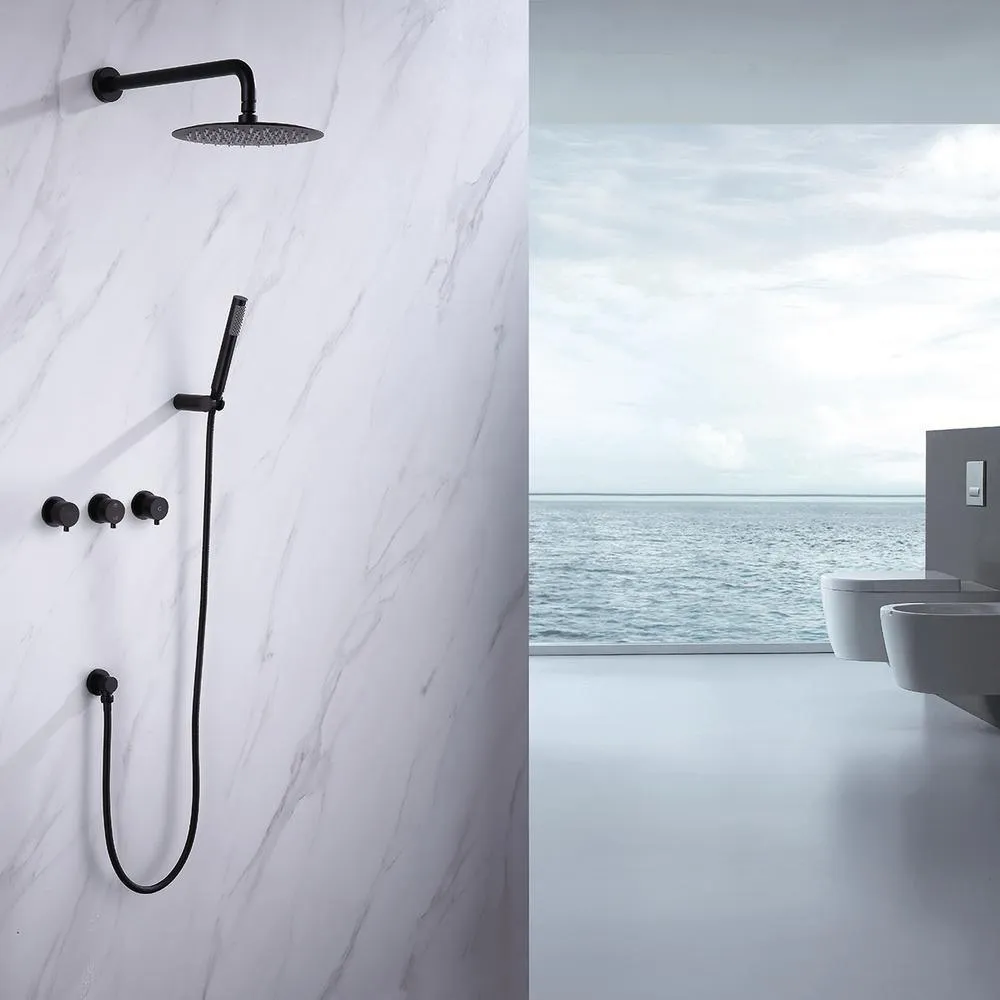 1-Spray Patterns with 1.5 GPM 10 in. Wall Mount Dual Shower Heads with Body Spray High Pressure in Matte Black, photo 6 of 6