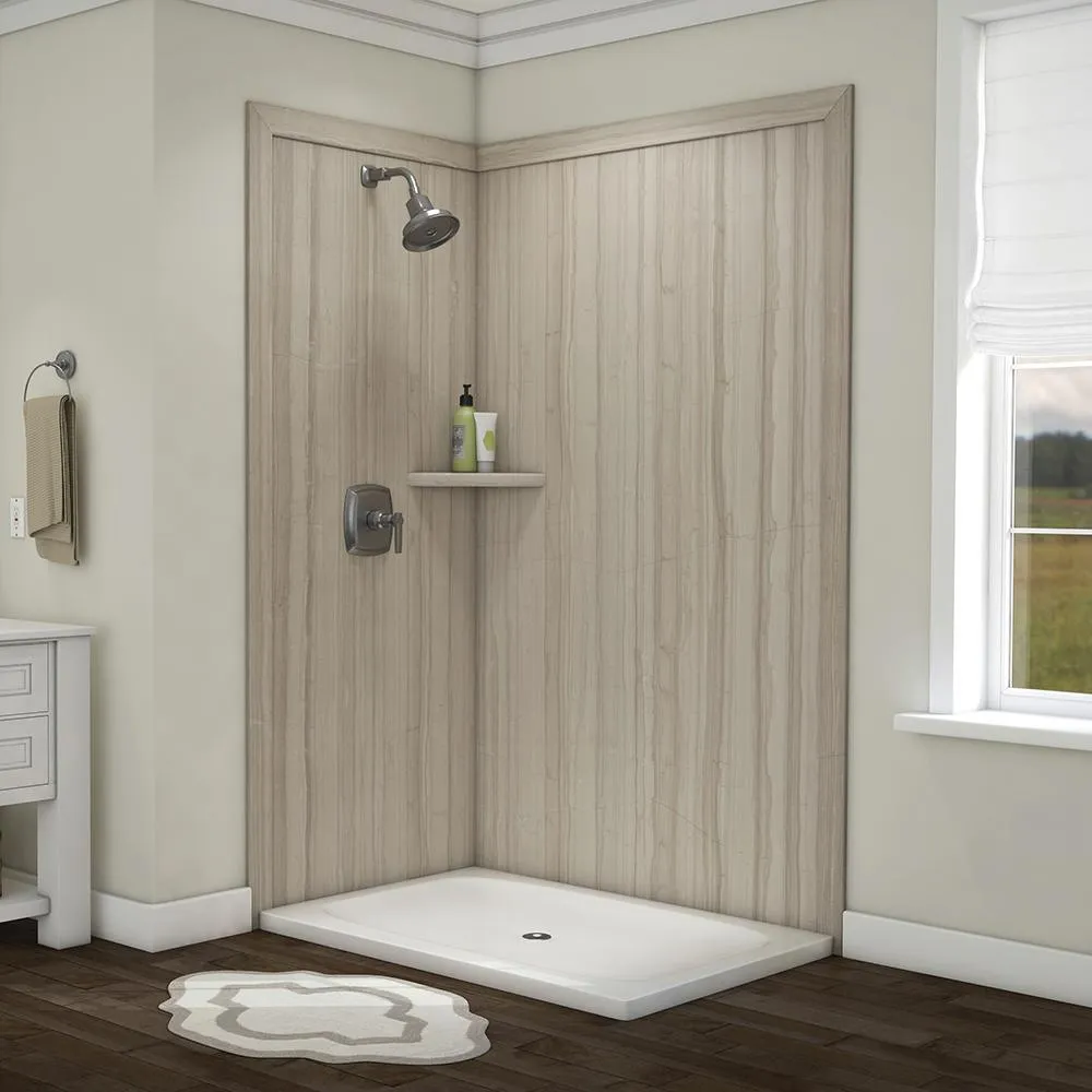 Elegance 36 in. x 48 in. x 80 in. 7-Piece Easy Up Adhesive Corner Shower Wall Surround in Triton, photo 5 of 24
