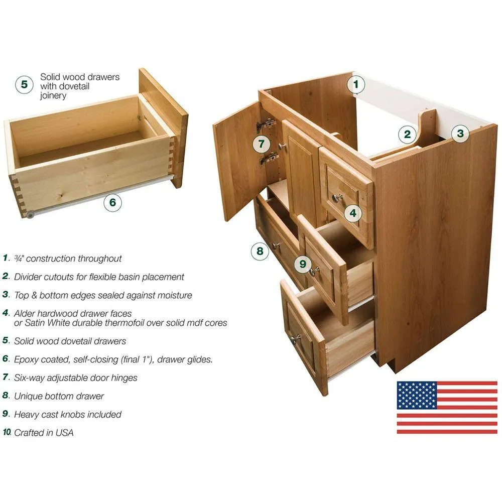 Ultraline 42 in. W x 21 in. D x 34.5 in. H Vanity Cabinet Only in Dark Alder, photo 7 of 41