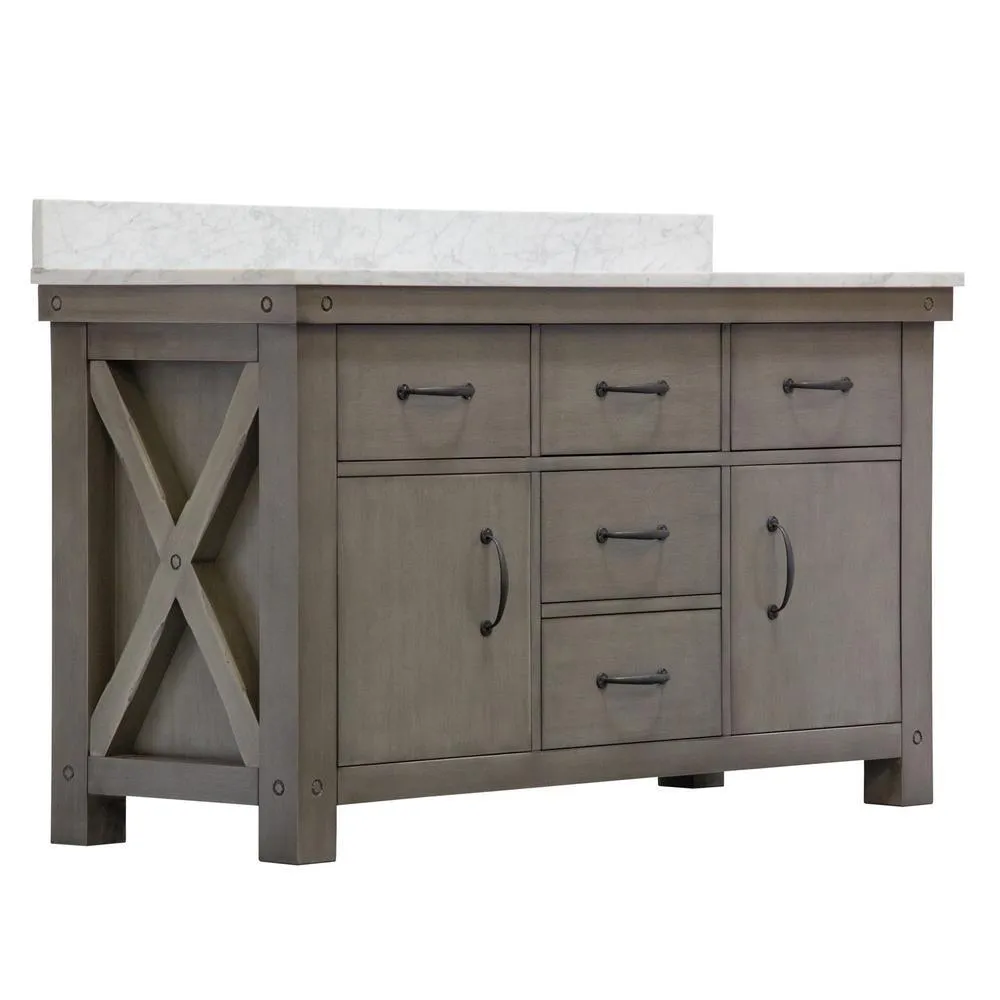 Aberdeen 72 in. W x 34 in. H Vanity in Gray with Marble Vanity Top in Carrara White with White Basins, photo 7 of 9