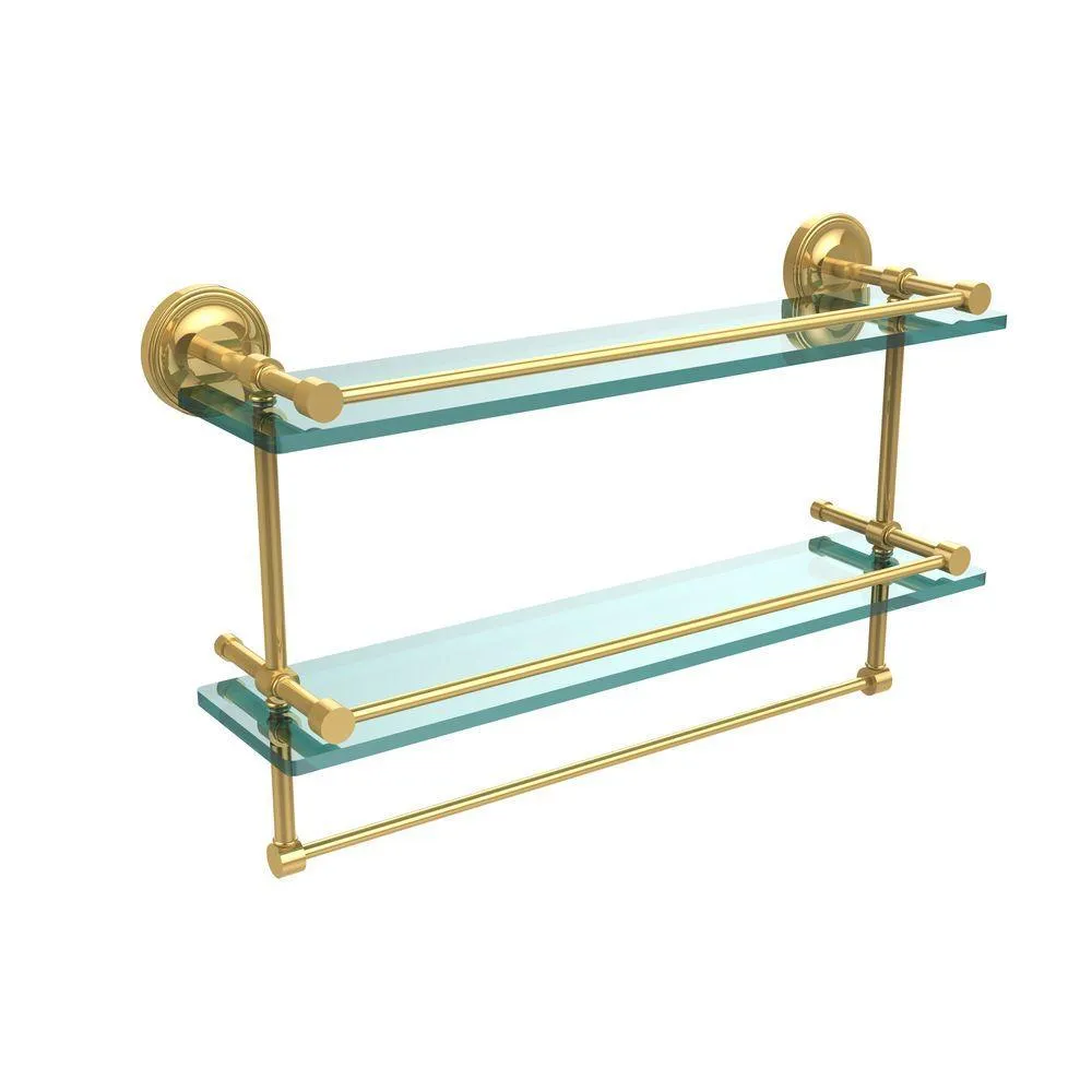 Allied Brass 22 in. L x 12 in. H x 5 in. W 2-Tier Clear Glass Bathroom Shelf with Towel Bar in Polished Chrome, photo 8 of 14