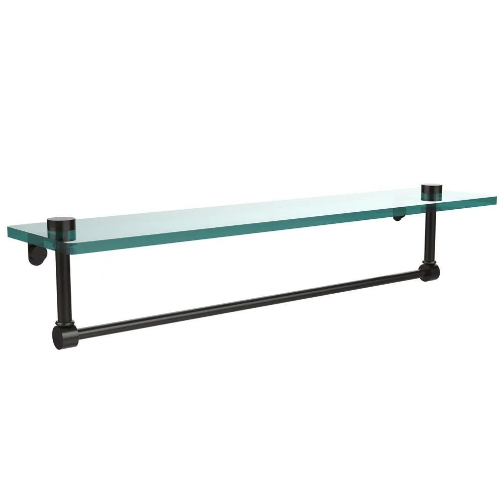 22 in. L x 5 in. H x 5 in. W Clear Glass Vanity Bathroom Shelf with Towel Bar in Satin Nickel, photo 5 of 15