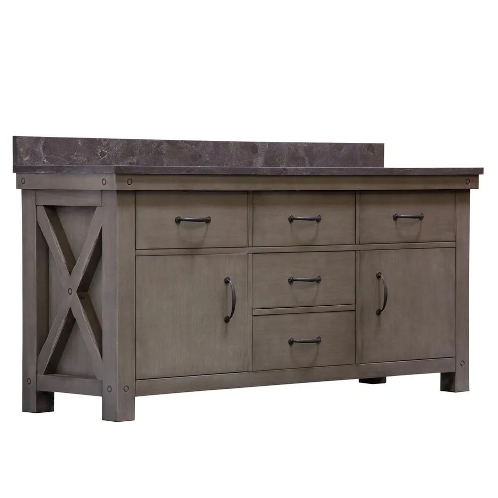 Aberdeen 72 in. W x 34 in. H Vanity in Gray with Marble Vanity Top in Carrara White with White Basins, photo 8 of 9