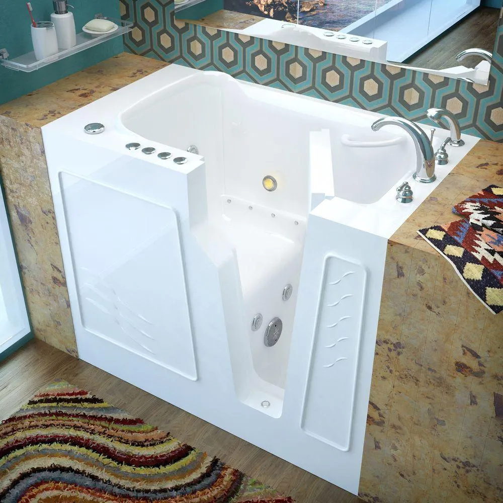 Universal Tubs Rampart 3.9 ft. Walk-in Whirlpool and Air Bathtub with 4 in. Tile Easy Up Adhesive Wall Surround, Right Drain, White, photo 11 of 42