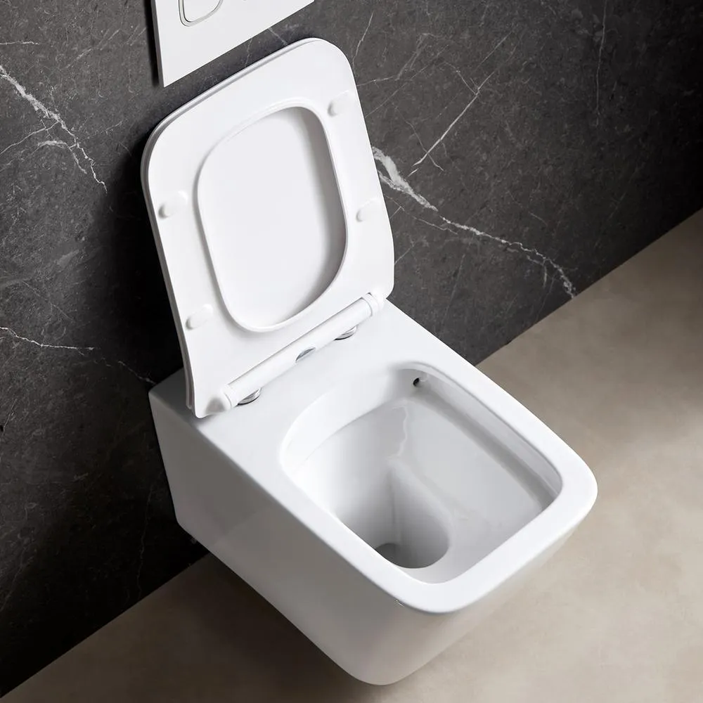 Simple Project Wall-Hung 1-Piece 1.6 GPF/0.8 GPF High Efficiency Dual Flush Round Bowl Toilet in White Skirted All-in-One Seat Included, photo 6 of 9