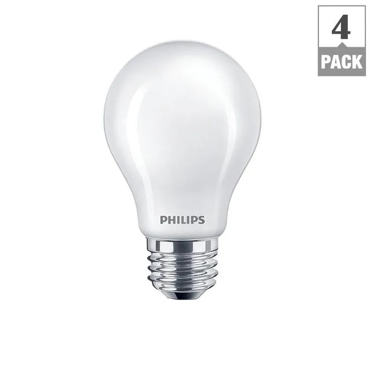 Philips 40-Watt Equivalent A19 Non-Dimmable Energy Saving Frosted Classic Glass LED Light Bulb Soft White (2700K) (4-Pack), photo 5 of 8