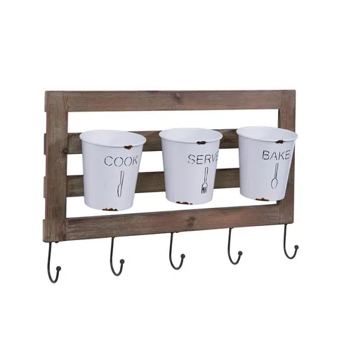 Hanging Metal Utensil Caddy with Hooks and Tin Buckets