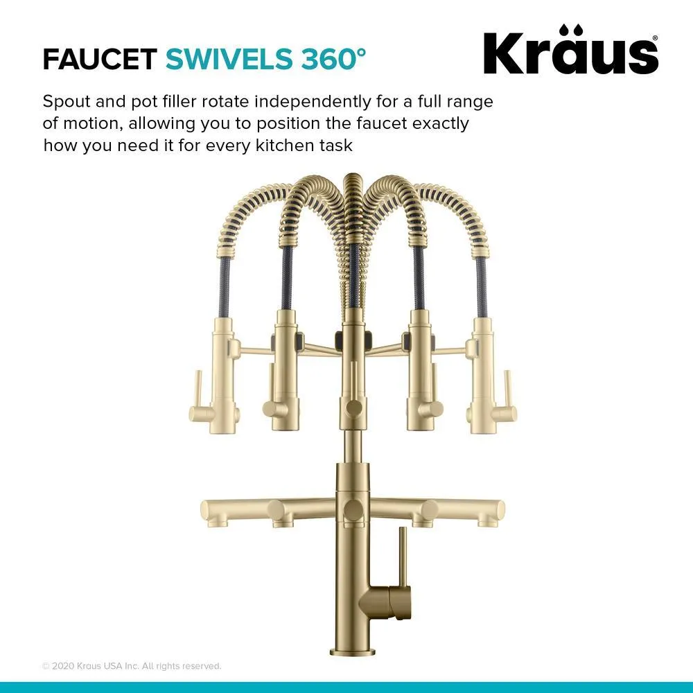 Single-Handle Kitchen Faucet with Pre-Rinse Sprayer and Pot Filler in Spot Free Antique Champagne Bronze/Matte Black, photo 7 of 9
