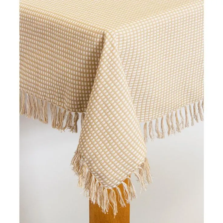 Homespun Fringed 60 in. x 84 in. Marine 100% Cotton Tablecloth, photo 4 of 10
