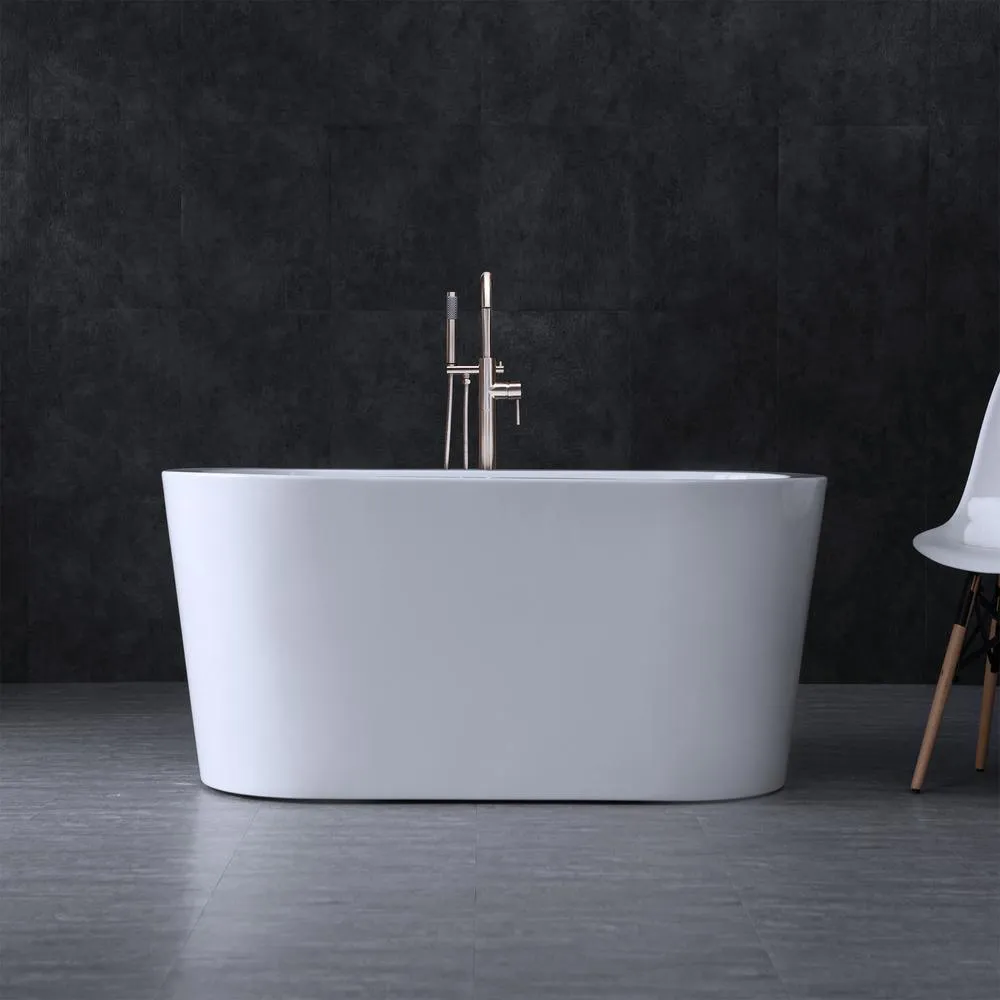 WOODBRIDGE Bloomfield 56 in. Acrylic Freestanding Double-Ended Soaking Bathtub with Drain and Overflow Included, White, photo 2 of 11