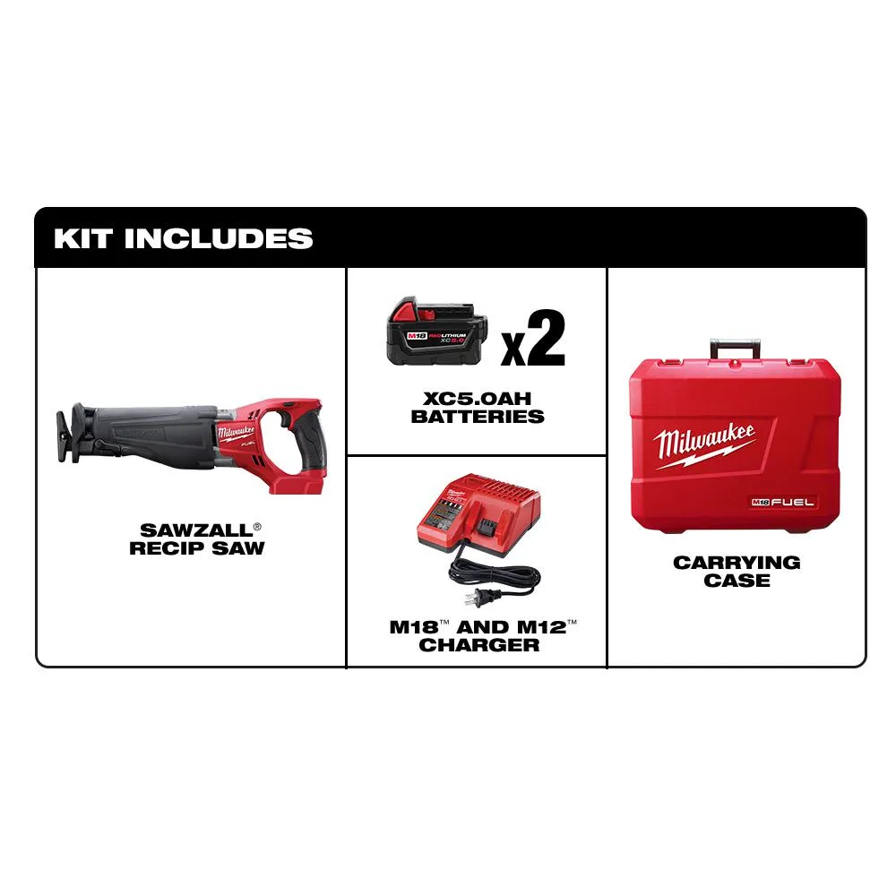 M18 FUEL 18-Volt Lithium-Ion Brushless Cordless SAWZALL Reciprocating Saw Kit W/(2) 5.0Ah Batteries, Charger & Hard Case, photo 3 of 17