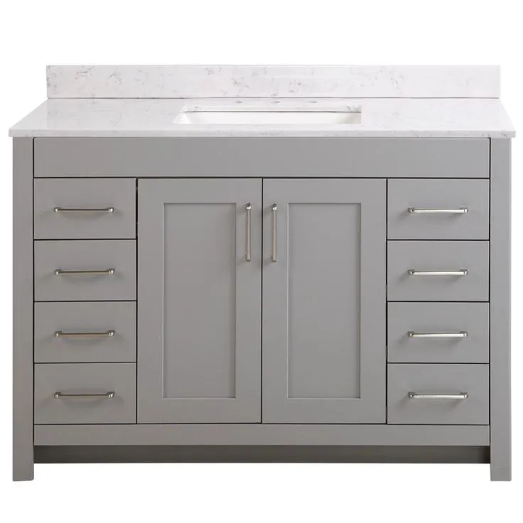 Westcourt 49 in. W x 22 in. D Bath Vanity in Sterling Gray with Stone Effect Vanity Top in Pulsar with White Sink, photo 5 of 6
