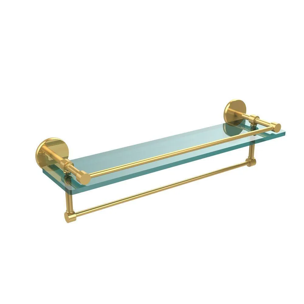 22 in. L x 5 in. H x 5 in. W Gallery Clear Glass Bathroom Shelf with Towel Bar in Satin Nickel, photo 7 of 14